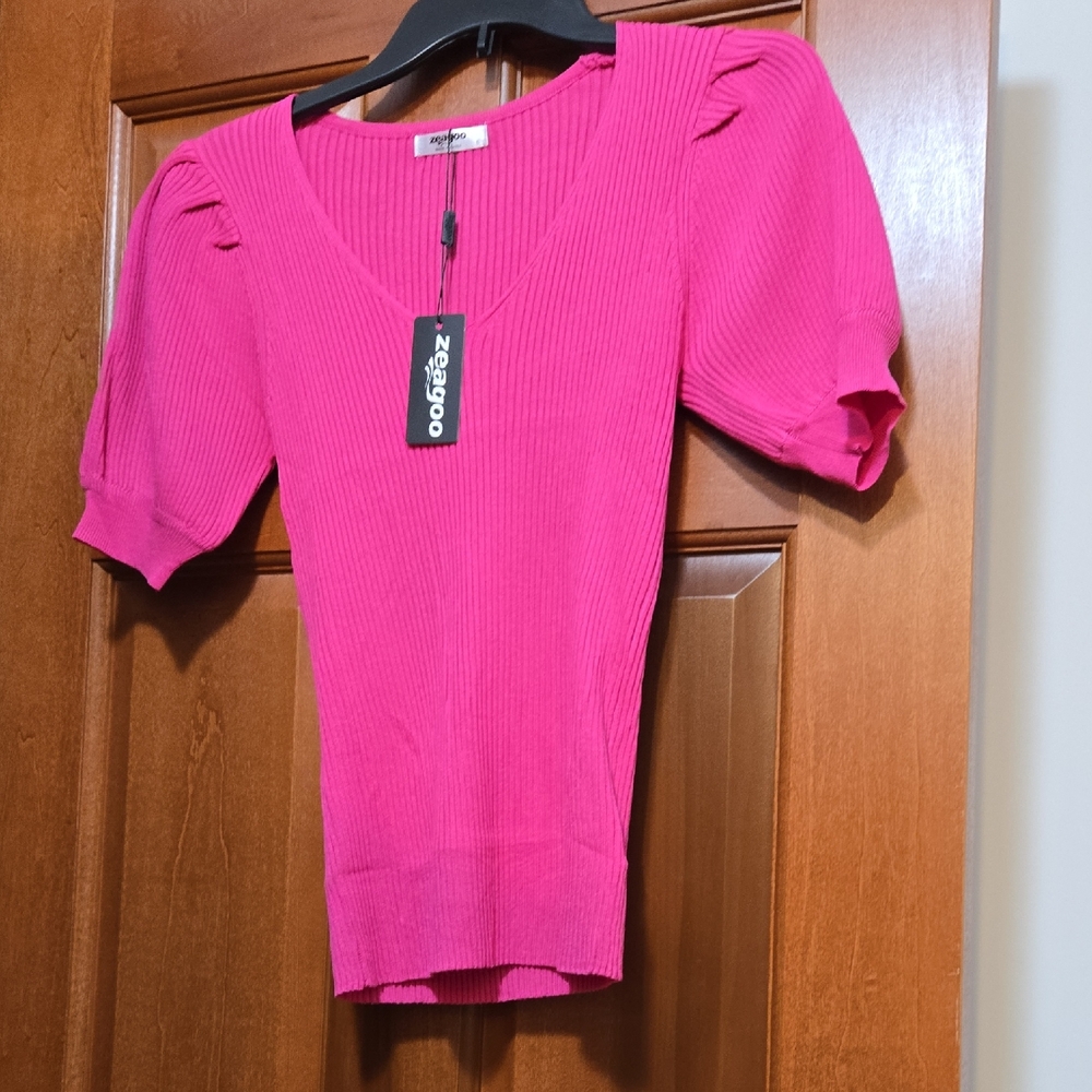 Zeagoo Pink Ribbed Women's Blouse
